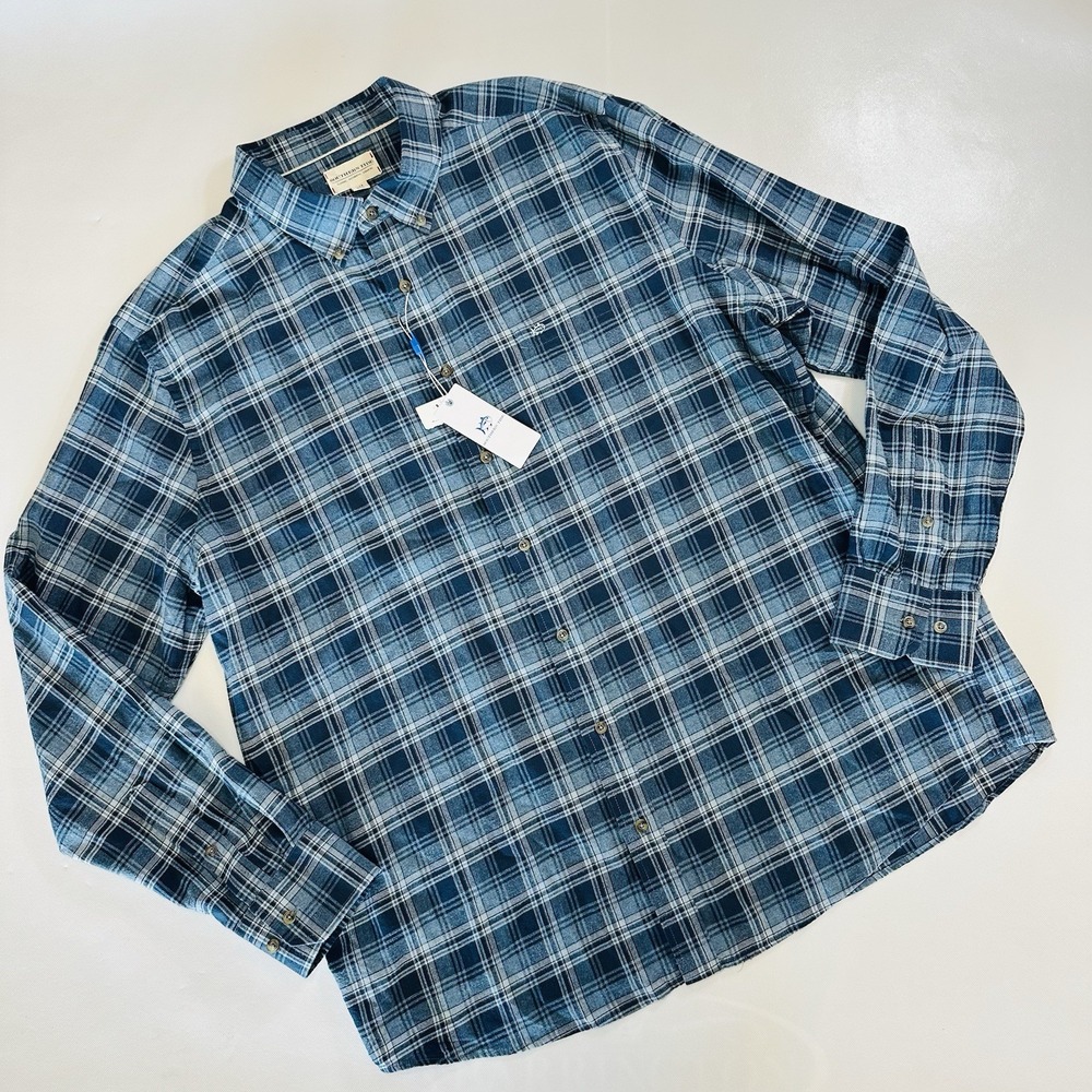 Southern Tide NWT Blue Plaid‎ Flannel Button Down Shirt Men's XXL Cotton Coastal